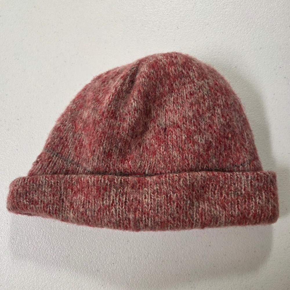 Vintage Columbia Sportswear Wool Knit Beanie Hat Red Grey Made in USA Marled